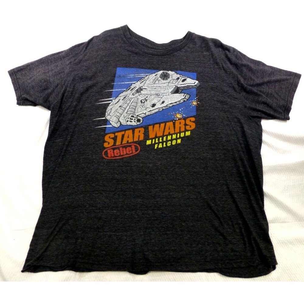 Star Wars Millennium Falcon Mens XL T-Shirt 8-Bit Retro Video Game‎ Charcoal